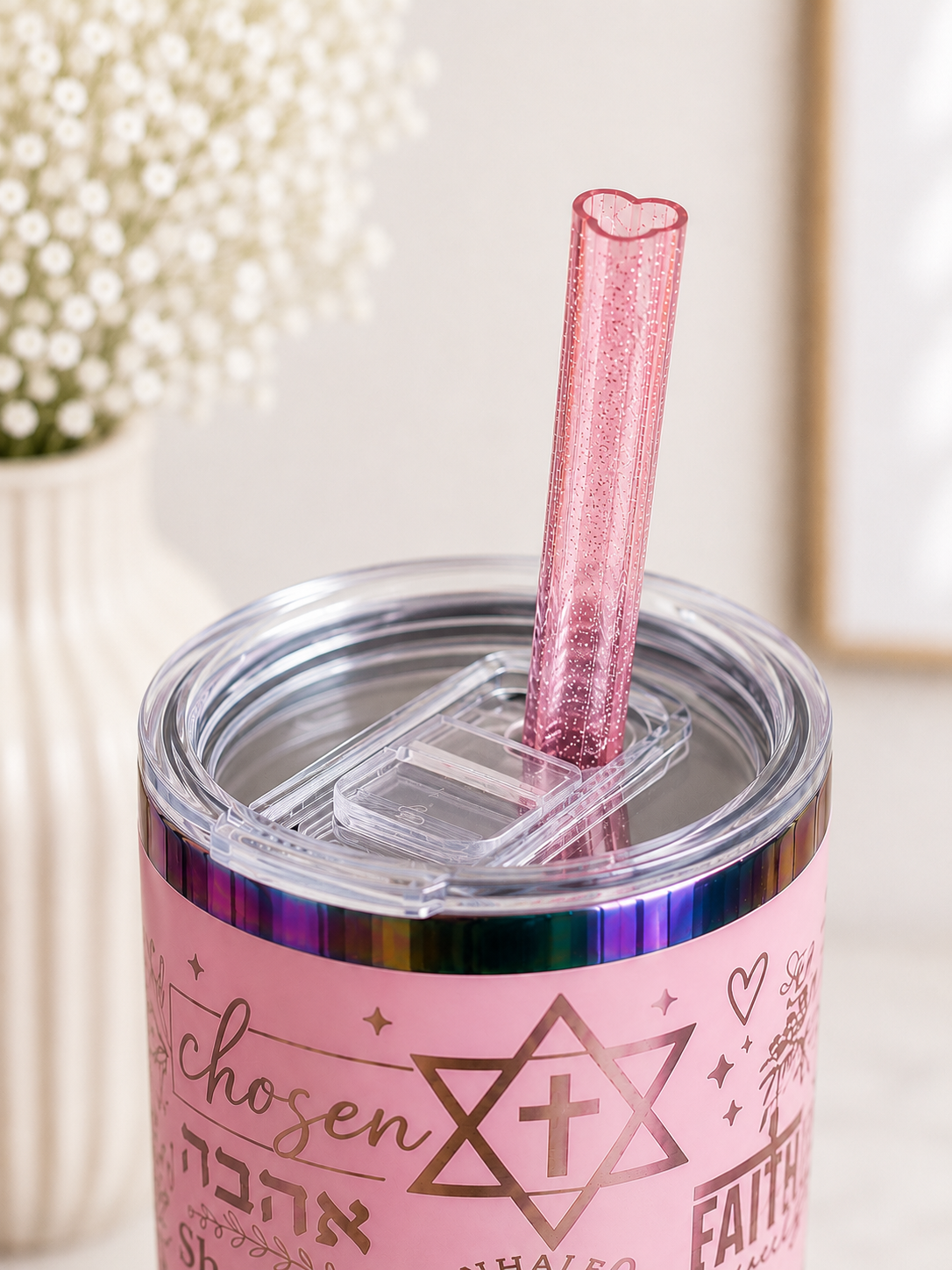 Glitter Heart Straw Set – 2 Pack | Reusable Heart-Shaped Straws for 20 oz Tumblers