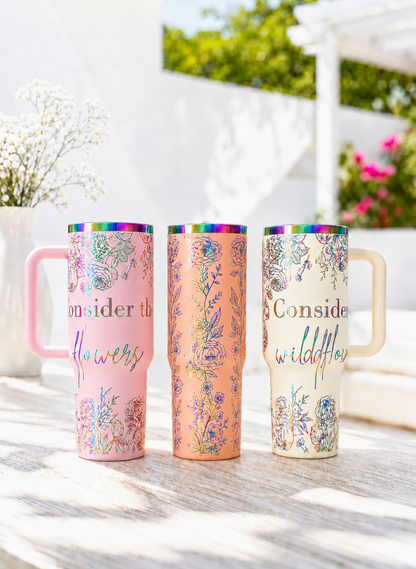 Consider the Wildflowers Christian Scripture Tumbler | Matthew 6:28–30 Faith Tumbler