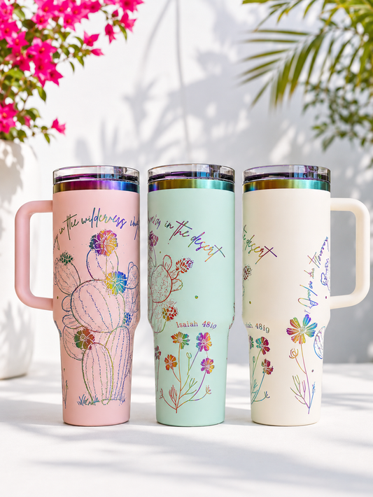 Isaiah 43:19 Cactus Tumbler | Christian Stainless Steel Tumbler