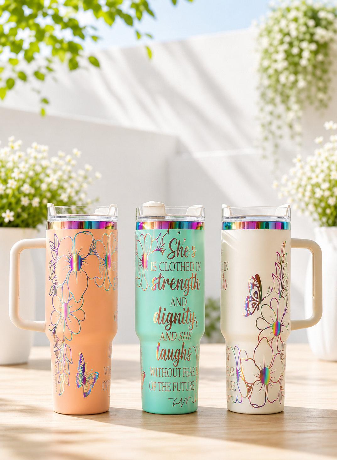 Proverbs 31:25 Strength & Dignity Floral Christian Tumbler