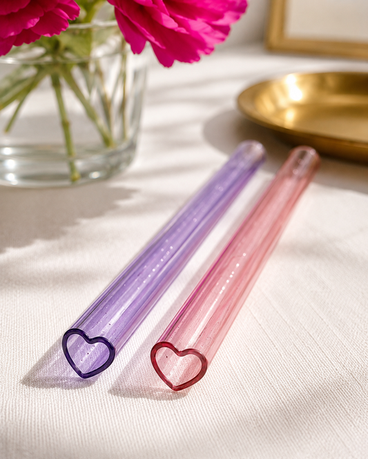 Glitter Heart Straw Set – 2 Pack | Reusable Heart-Shaped Straws for 20 oz Tumblers