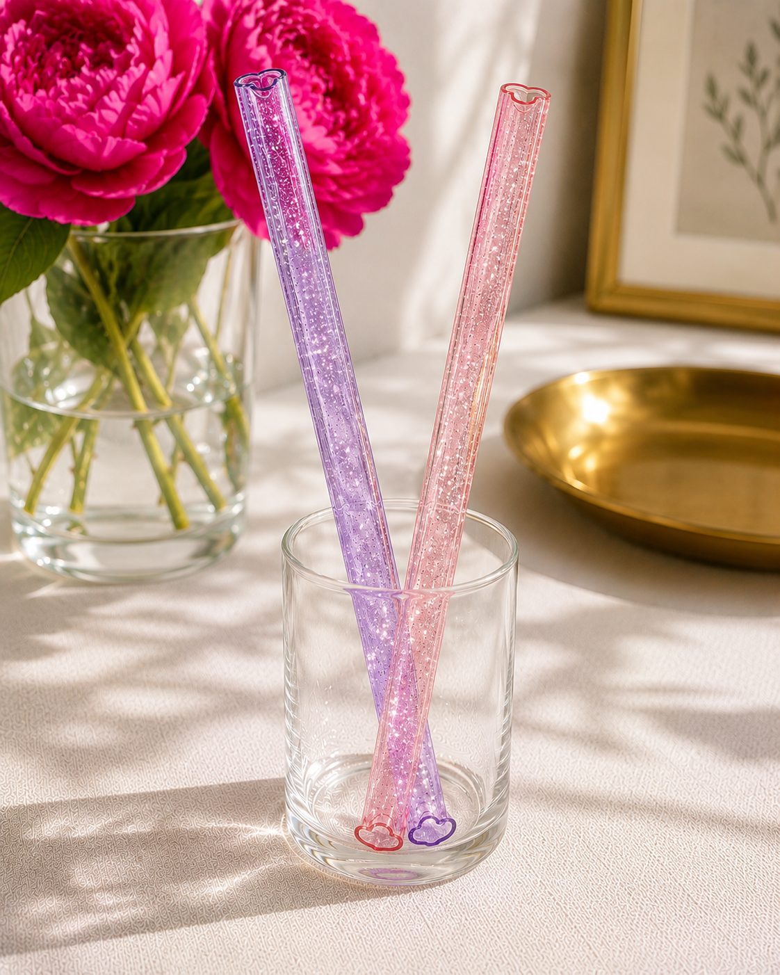 Glitter Heart Straw Set – 2 Pack | Reusable Heart-Shaped Straws for 20 oz Tumblers