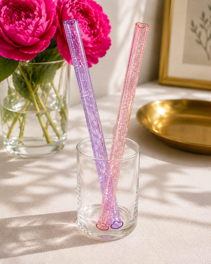 Glitter Heart Straw Set – 2 Pack | Reusable Heart-Shaped Straws for 20 oz Tumblers