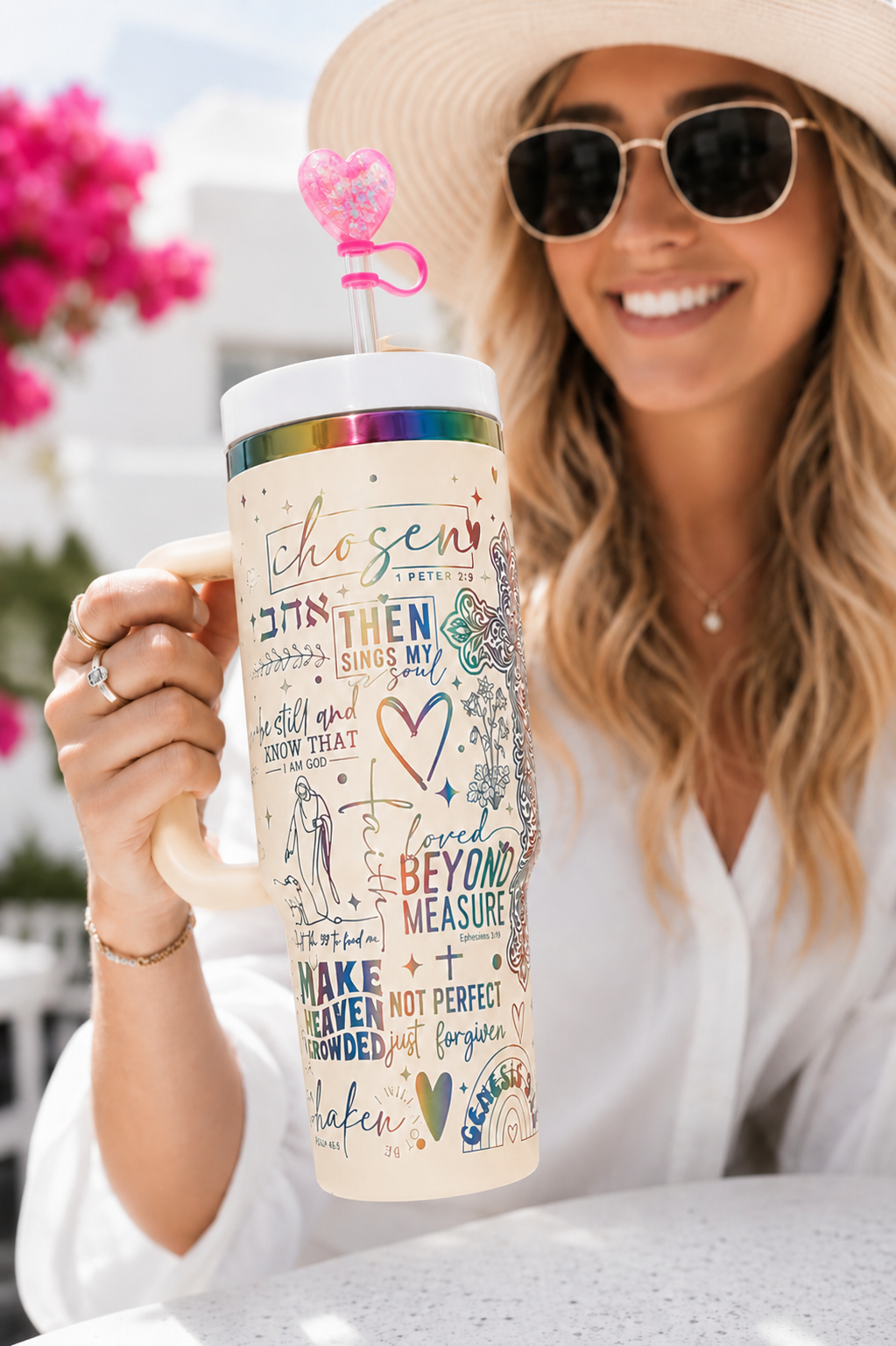 Glitter Heart Straw Cover | Christian Silicone Tumbler Accessory