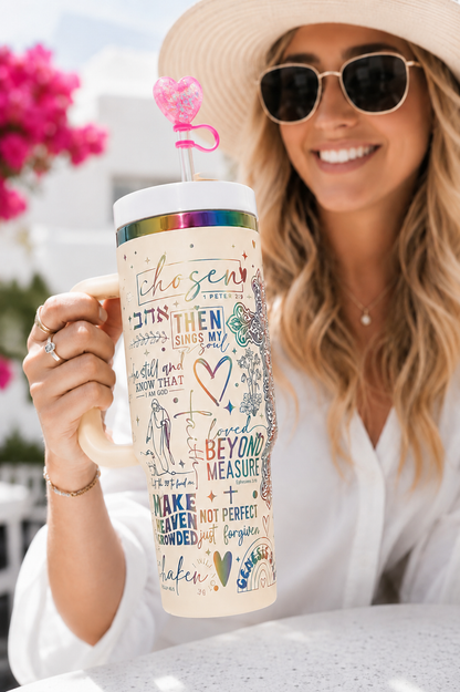 Glitter Heart Straw Cover | Christian Silicone Tumbler Accessory