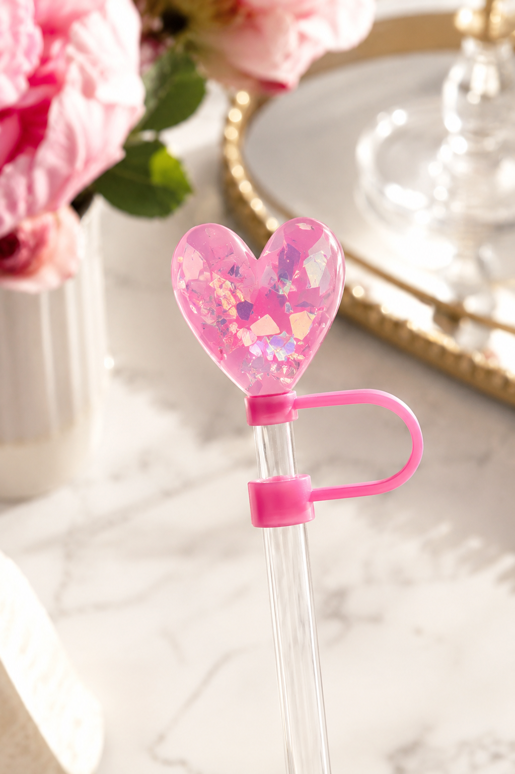 Glitter Heart Straw Cover | Christian Silicone Tumbler Accessory