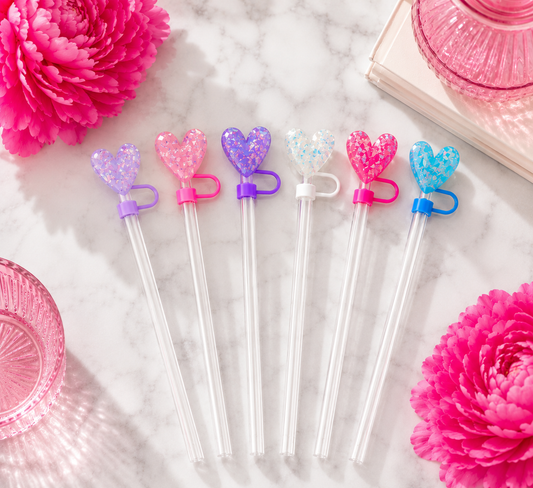 Glitter Heart Straw Cover | Christian Silicone Tumbler Accessory