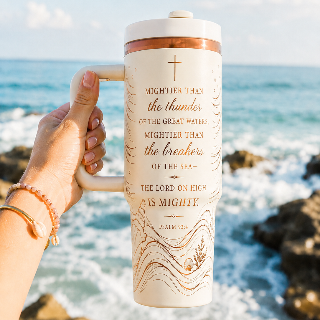 Psalm 93 Ocean Waves Christian Tumbler