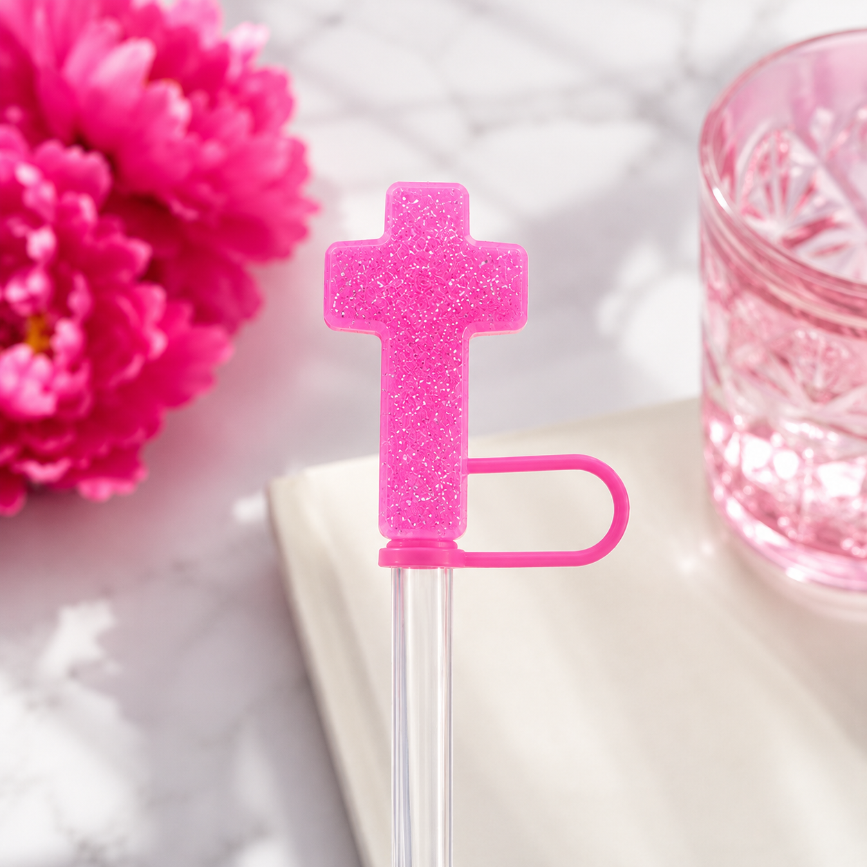 Glitter Cross Straw Cover | Christian Silicone Tumbler Accessory