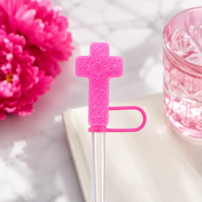 Glitter Cross Straw Cover | Christian Silicone Tumbler Accessory
