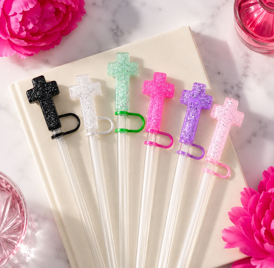 Glitter Cross Straw Cover | Christian Silicone Tumbler Accessory