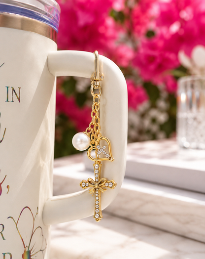 Gold Faith Cross Tumbler Charm – Elegant Christian Cup Accessory