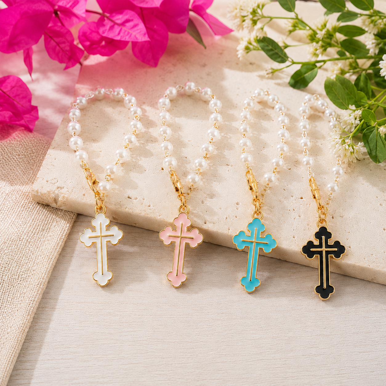 Pearl Cross Tumbler Charm – Elegant Faith-Inspired Accessory