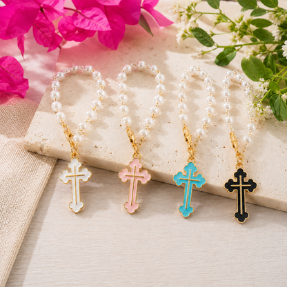 Pearl Cross Tumbler Charm – Elegant Faith-Inspired Accessory