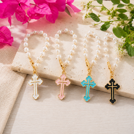 Pearl Cross Tumbler Charm – Elegant Faith-Inspired Accessory